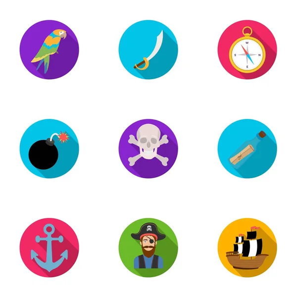 Los piratas establecen iconos en estilo plano. Gran colección de piratas vector símbolo stock ilustración — Vector de stock
