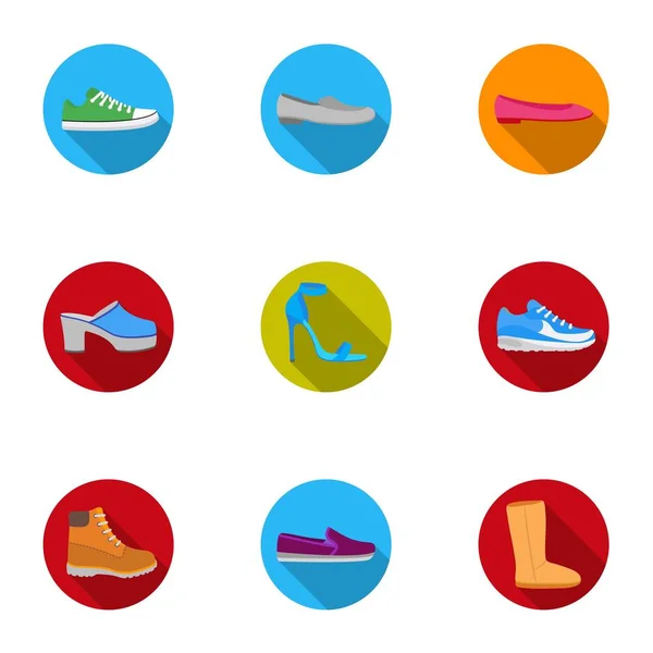 Los zapatos establecen iconos en estilo plano. Gran colección de zapatos vector símbolo stock ilustración — Vector de stock