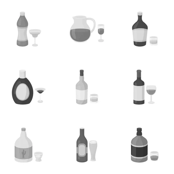 Alcool set icone in stile monocromatico. Grande collezione di alcol vettore simbolo stock illustrazione — Vettoriale Stock