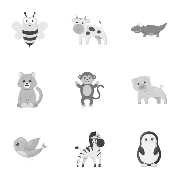 Animals set icons in monochrome style. Big collection of animals vector symbol stock illustration — Stock Vector