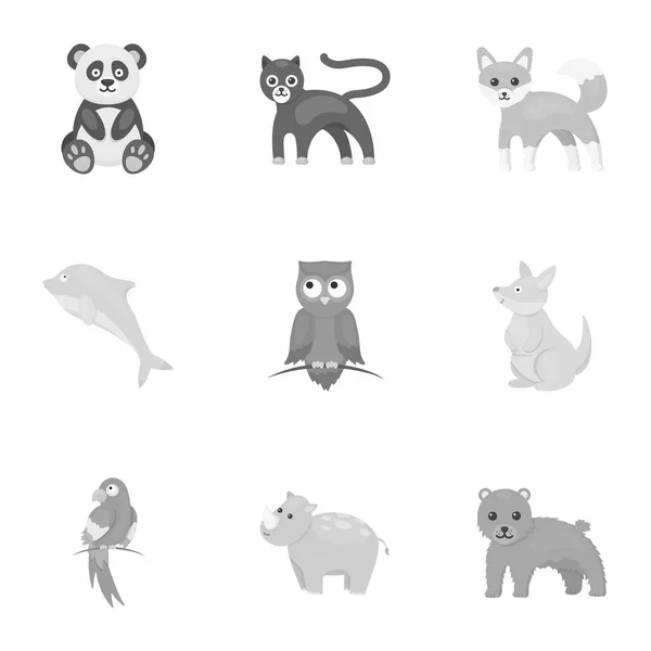 Los animales establecen iconos en estilo monocromo. Gran colección de animales vector símbolo stock ilustración — Archivo Imágenes Vectoriales