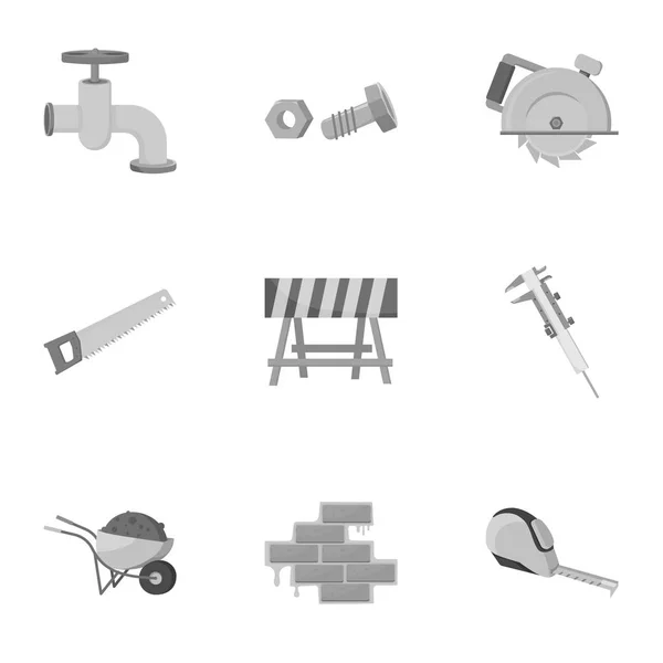 Costruire e riparare set icone in stile monocromatico. Grande collezione di illustrazione stock di simboli vettoriali di costruzione e riparazione — Vettoriale Stock