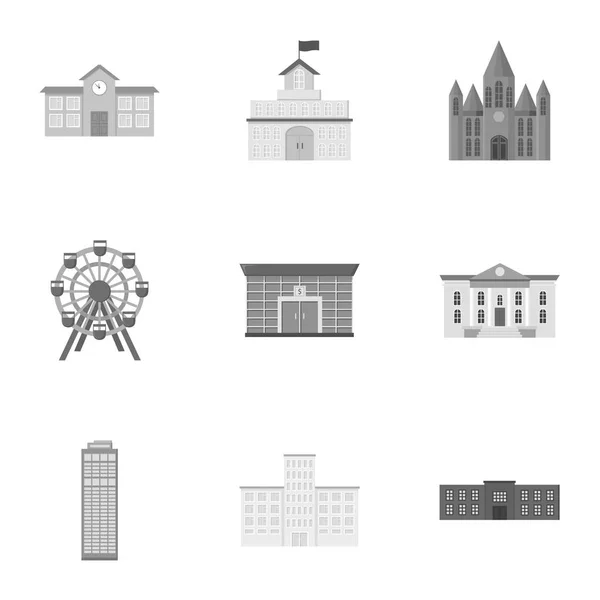 Baukasten-Ikonen im monochromen Stil. Große Sammlung von Gebäude-Vektor-Symbolen — Stockvektor
