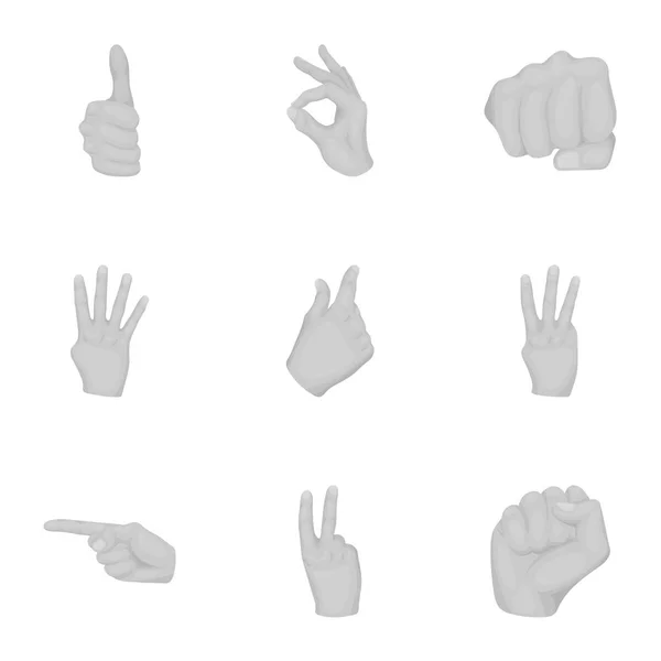 Los gestos de la mano establecen iconos en estilo monocromo. Gran colección de gestos de mano vector símbolo stock ilustración — Vector de stock