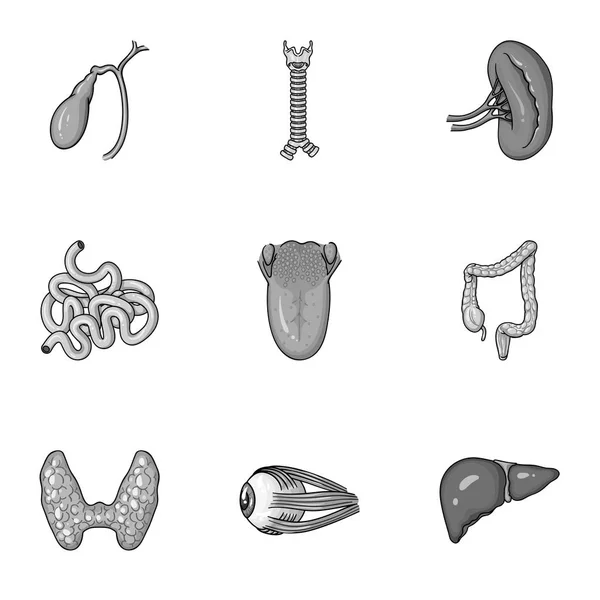 Organ manusia mengatur ikon dengan gaya monokrom. Koleksi besar vektor organ manusia Simbol saham ilustrasi - Stok Vektor