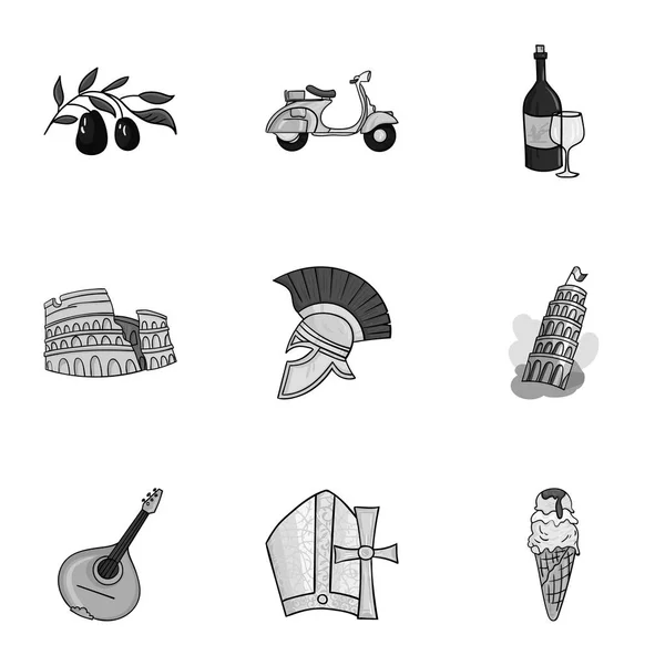 Italia país establece iconos en estilo monocromo. Gran colección de Italia país vector símbolo stock ilustración — Vector de stock