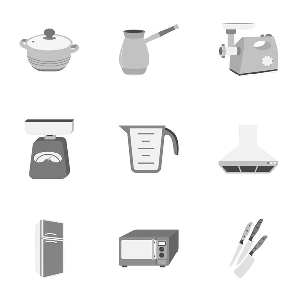 Set de cocina iconos en estilo monocromo. Gran colección de cocina vector símbolo stock ilustración — Vector de stock