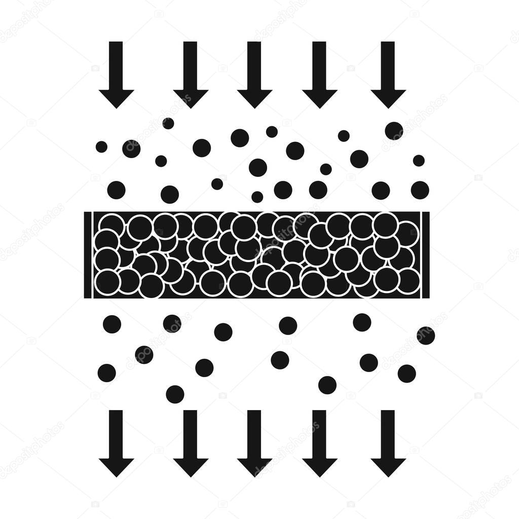 Water filtration icon in black design isolated on white background. Water filtration system symbol stock vector illustration.