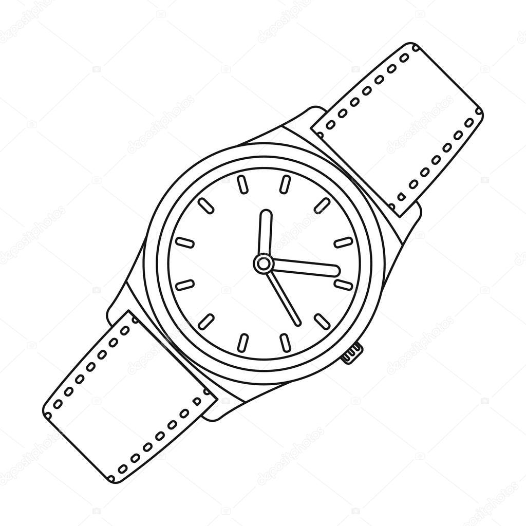 Classic wrist watch icon in outline design isolated on white background. Hipster style symbol stock vector illustration.