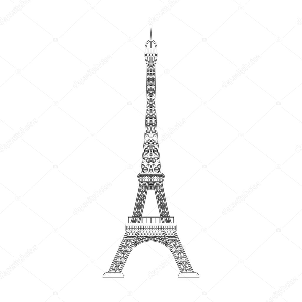 Eiffel tower icon in outline style isolated on white background. Countries symbol stock vector illustration.