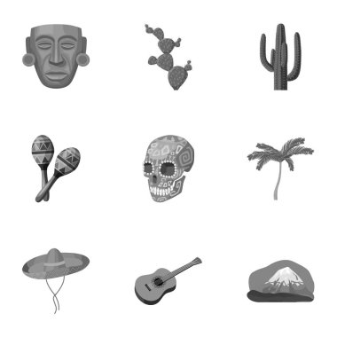 Meksika ülke tek renkli bir tarzda Icons set. Meksika ülke vektör simge stok çizim büyük toplama