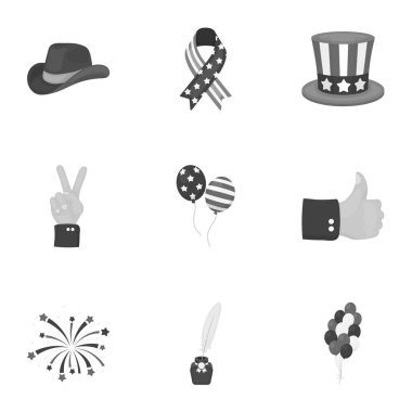 Vatansever gün tek renkli bir tarzda Icons set. Vatansever gün vektör simge stok çizim büyük toplama