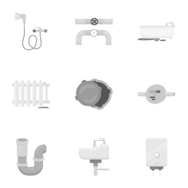 Sıhhi tesisat, tek renkli bir tarzda Icons set. Vektör simge stok illüstrasyon sıhhi tesisat büyük koleksiyonu