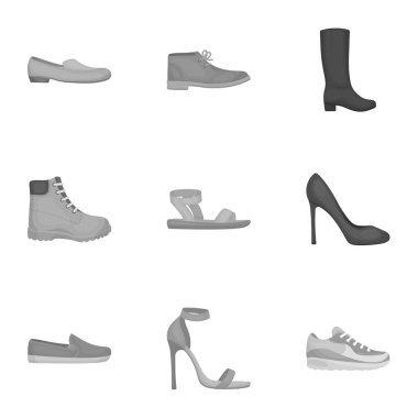 Ayakkabı tek renkli bir tarzda Icons set. Büyük koleksiyonu ayakkabı sembol stok illüstrasyon vektör