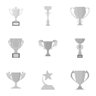 Kazanan Kupası tek renkli bir tarzda Icons set. Kazanan Kupası vektör simge stok çizim büyük toplama