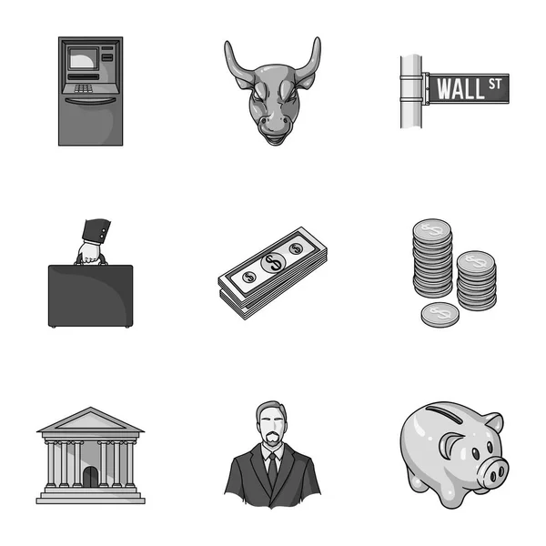 Pieniądze i finanse zestaw ikon w monochromatycznym stylu. Duży zbiór ilustracji symbol wektor zapasów pieniądze i finanse — Wektor stockowy