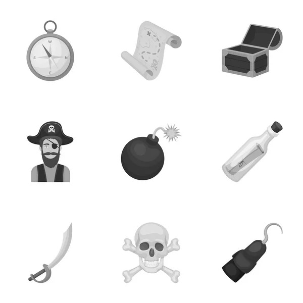 Los piratas establecen iconos en estilo monocromo. Gran colección de piratas vector símbolo stock ilustración — Vector de stock