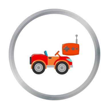 RC araba simgesi beyaz arka plan üzerinde izole karikatür tarzı. Bahçe sembol stok vektör çizim oynamak.