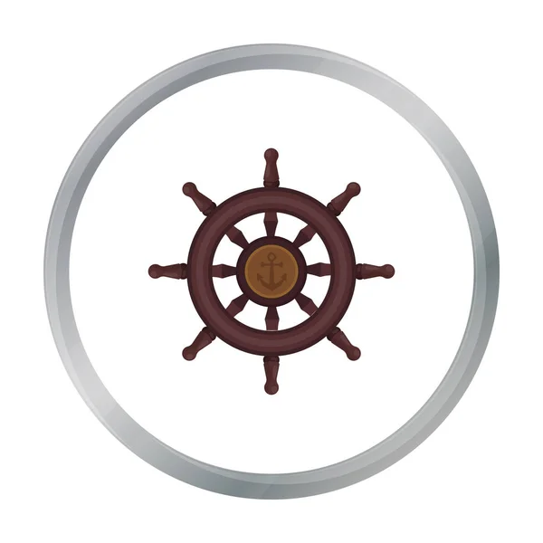 Деревянный корабль рулевое колесо значок в мультяшном стиле изолированы на белом фоне. Векторная иллюстрация символов пиратов . — стоковый вектор