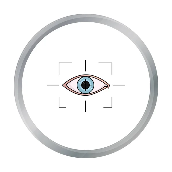 De focus van oog in het pictogram van de virtuele werkelijkheid in cartoon stijl geïsoleerd op een witte achtergrond. Virtuele realiteit symbool voorraad vectorillustratie. — Stockvector