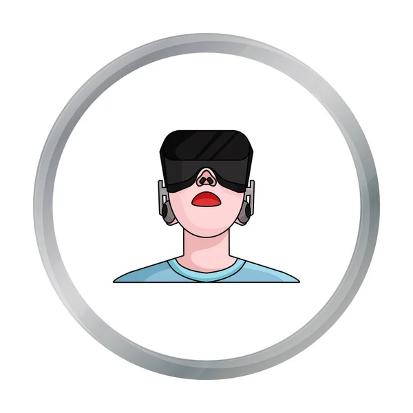 Spieler mit Virtual-Reality-Headcartoon-Symbol im Cartoon-Stil isoliert auf weißem Hintergrund. Virtual Reality Symbol Aktienvektor Illustration. — Stockvektor