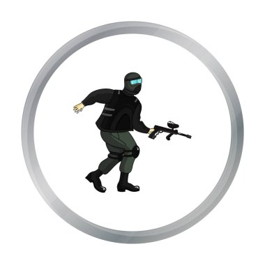 Paintball oyuncu simgesi beyaz arka plan üzerinde izole karikatür tarzı. Paintball sembol stok vektör çizim.