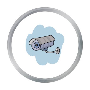 Güvenlik kamera simgesi beyaz arka plan üzerinde izole karikatür tarzı. Süpermarket sembol stok vektör çizim.