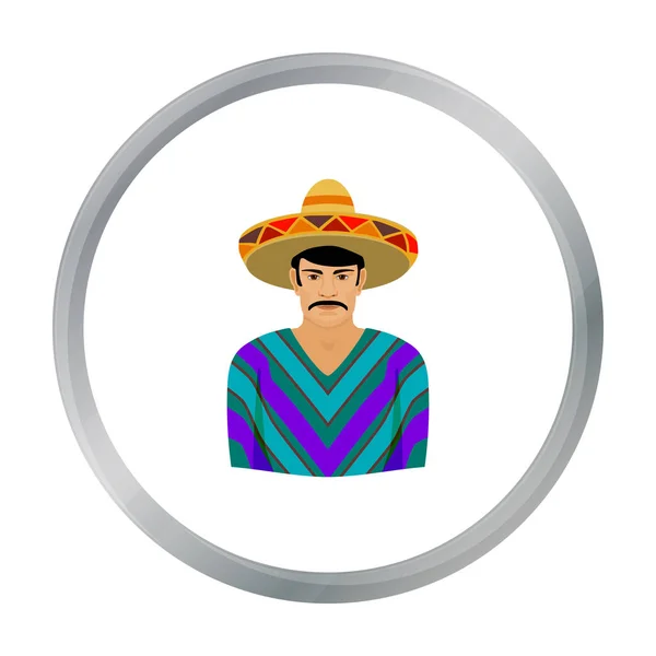 Мексиканский мужчина в сомбреро и пончо икона в мультяшном стиле изолированы на белом фоне. Векторная иллюстрация символов Мексики . — стоковый вектор