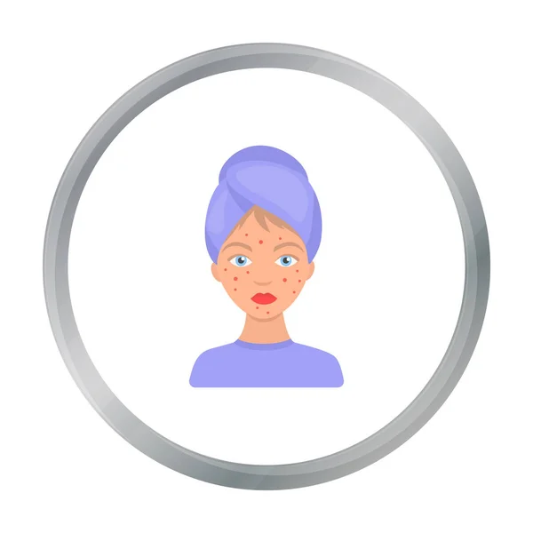 Femme avec icône d'acné dans le style de dessin animé isolé sur fond blanc. Illustration vectorielle du symbole de soins de la peau . — Image vectorielle