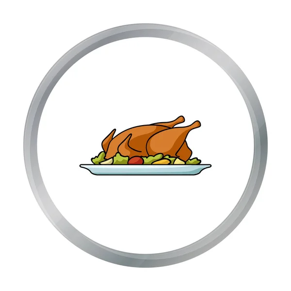 Ayam panggang dengan ikon hiasan dalam gaya kartun diisolasi pada latar belakang putih. Ilustrasi vektor stok simbol restoran . - Stok Vektor