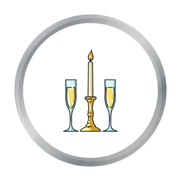 Candela tra bicchieri con icona champagne in stile cartone animato isolato su sfondo bianco. Simbolo ristorante stock illustrazione vettoriale . — Vettoriale Stock