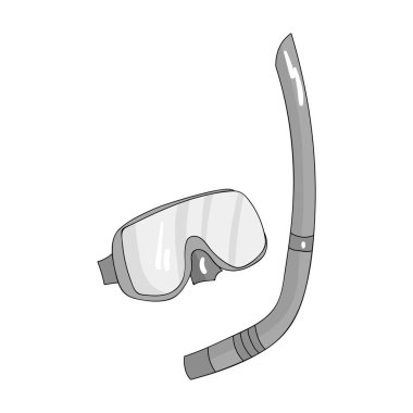 Maske ve tek renkli tarzı beyaz arka plan üzerinde izole dalış simgesi için tüp. Aile tatili sembol stok vektör çizim.