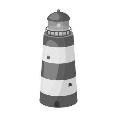 Deniz feneri simgesi beyaz arka plan üzerinde izole tek renkli tarzı. Dinlenmek ve sembol stok vektör çizim seyahat.