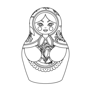 Rus matrioshka simgesi beyaz arka plan üzerinde izole anahat tarzı. Rus ülke sembol stok vektör çizim.
