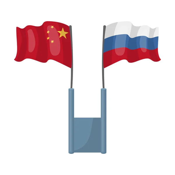 Russie et Chine drapeaux icône dans le style de dessin animé isolé sur fond blanc. Illustration vectorielle du symbole interprète et traducteur . — Image vectorielle