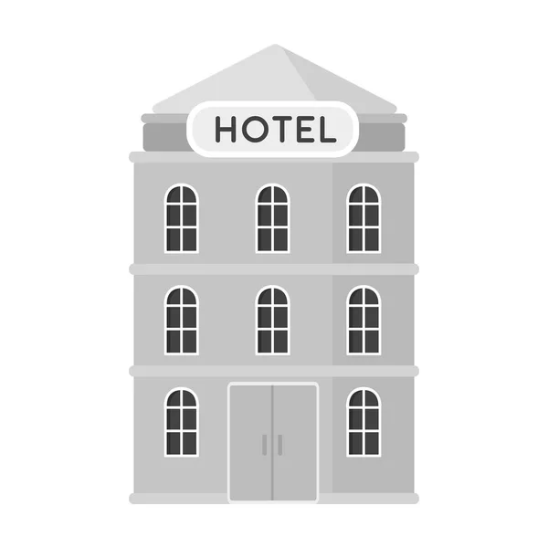 Hotelgebouw pictogram in zwart-wit stijl geïsoleerd op een witte achtergrond. Rusten en reizen symbool voorraad vectorillustratie. — Stockvector