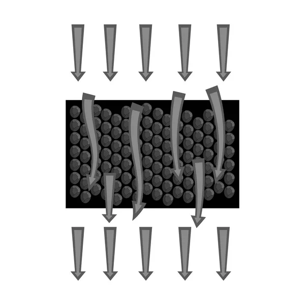 Filtración de agua a través del icono del filtro carbónico en estilo monocromo aislado sobre fondo blanco. Sistema de filtración de agua símbolo stock vector ilustración . — Vector de stock