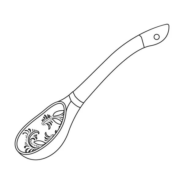 Russian traditional wooden spoon icon in outline style isolated on white background. Russian country symbol stock vector illustration. — Stock Vector