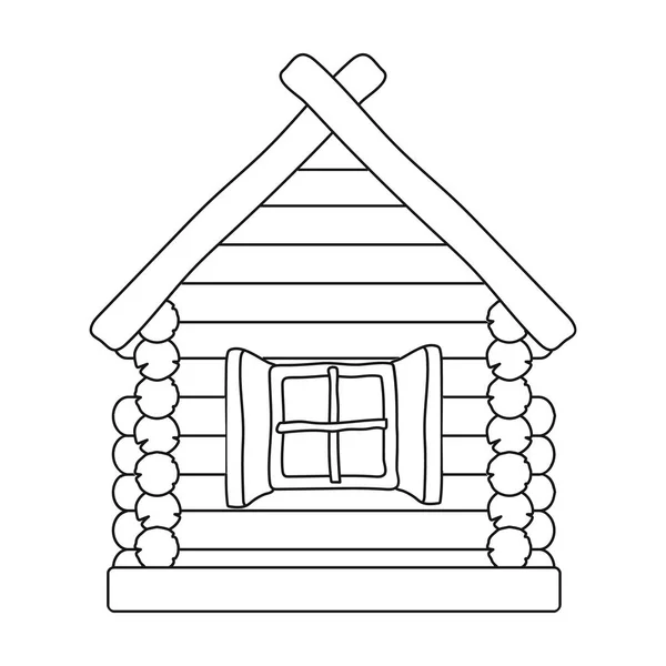 Wooden house icon in outline style isolated on white background. Russian country symbol stock vector illustration. — Stock Vector