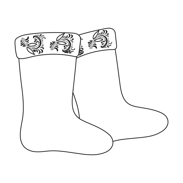 Icona stivali in feltro invernale in stile contorno isolato su sfondo bianco. Illustrazione vettoriale stock simbolo paese russo . — Vettoriale Stock