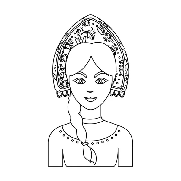 Mulher russa no ícone terno tradicional em estilo esboço isolado no fundo branco. País russo símbolo estoque vetor ilustração . — Vetor de Stock
