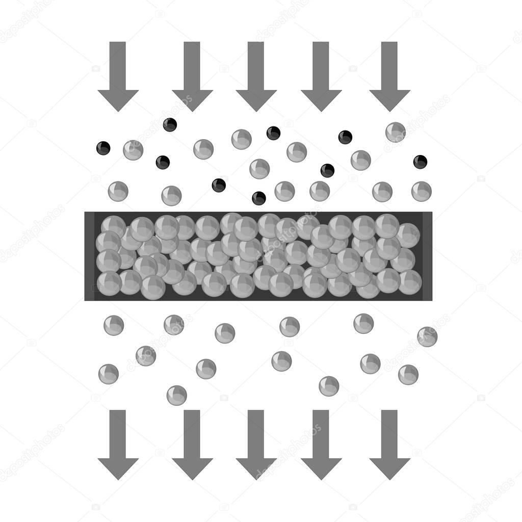 Water filtration icon in monochrome design isolated on white background. Water filtration system symbol stock vector illustration.