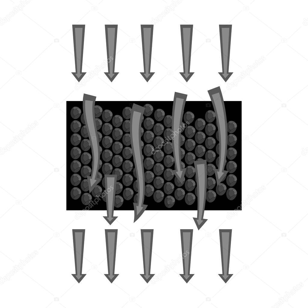 Water filtration through carbonic filter icon in monochrome style isolated on white background. Water filtration system symbol stock vector illustration.