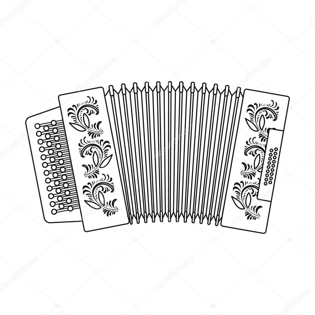 Classical bayan, accordion or harmonic icon in outline style isolated on white background. Russian country symbol stock vector illustration.