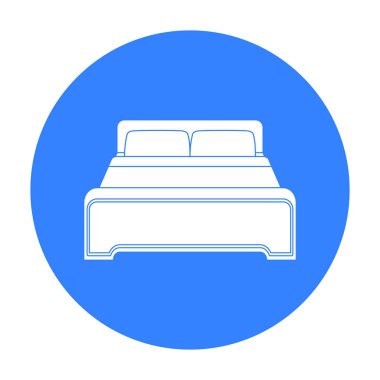 Yatak simge siyah stil beyaz arka plan üzerinde izole içinde. Otel sembol stok vektör çizim.