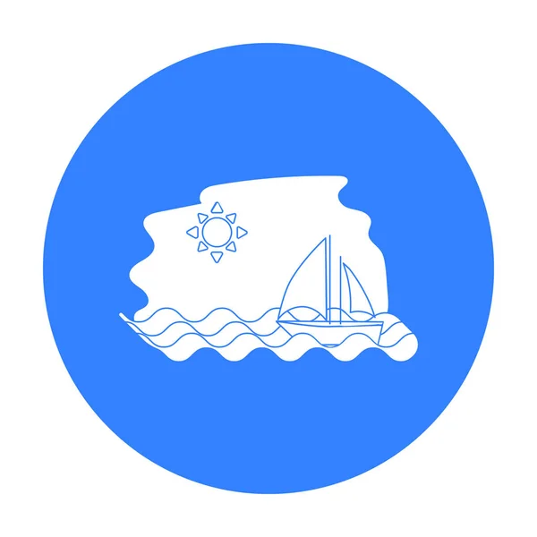 Zeilboot op het pictogram van de zee in zwarte stijl geïsoleerd op een witte achtergrond. Griekenland symbool voorraad vectorillustratie. — Stockvector