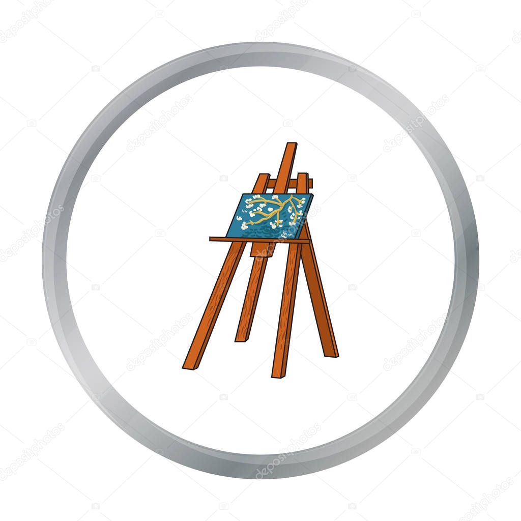 Easel with masterpiece icon in cartoon style isolated on white background. Artist and drawing symbol vector illustration. - stock vector