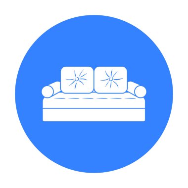 Simge siyah stil beyaz arka plan üzerinde izole kanepe. Mobilya ve ev iç sembol stok illüstrasyon vektör.