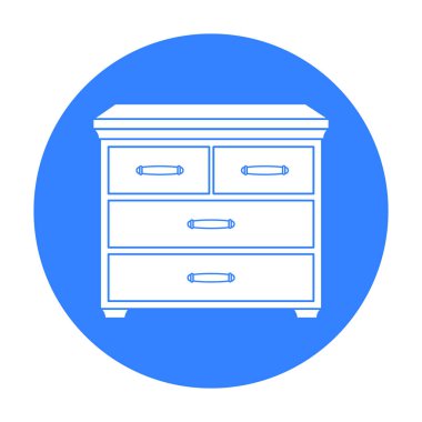 Ahşap kabin ve çekmeceler simge siyah stil beyaz arka plan üzerinde izole içinde. Mobilya ve ev iç sembol stok illüstrasyon vektör.