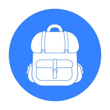 Av sırt çantası simge siyah stil beyaz arka plan üzerinde izole içinde. Avcılık sembol stok vektör çizim.